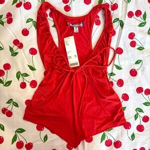 NWT URBAN OUTFITTERS Y2K Red Front Tie Bow Tank Top Flowy Shirt